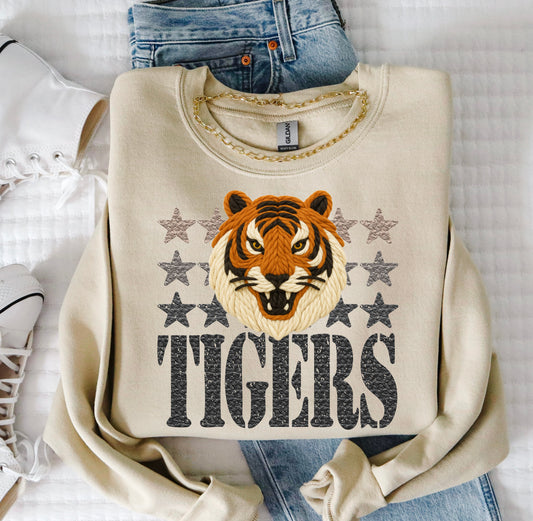Tigers Mascot Faux Yarn Ready to Press DTF Transfers Sublimation Transfers