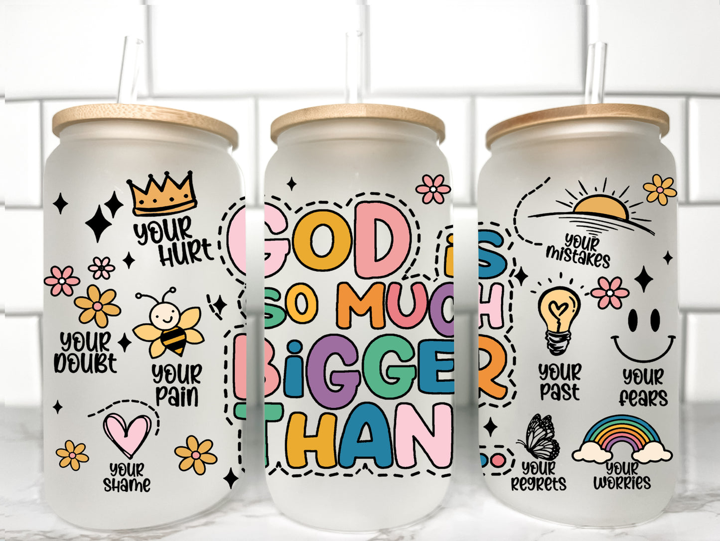 God is So Much Bigger UV DTF Transfer 16oz Libby Glass Can Wrap Ready to Apply