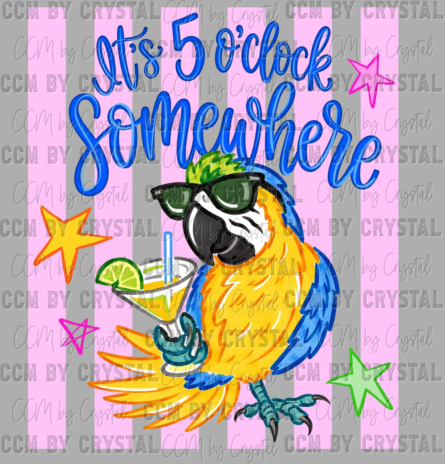It's 5 O Clock Somewhere Parrot Summer Ready to Press DTF Transfers Sublimation Transfers