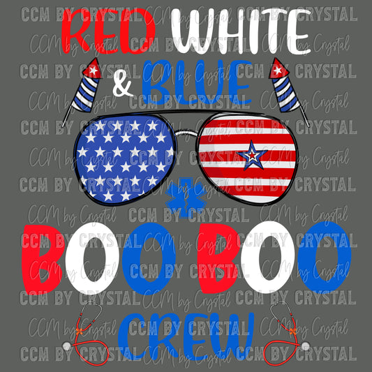 Red White and Blue Boo Boo Crew Fourth of July EMS Patriotic Ready to Press Transfer