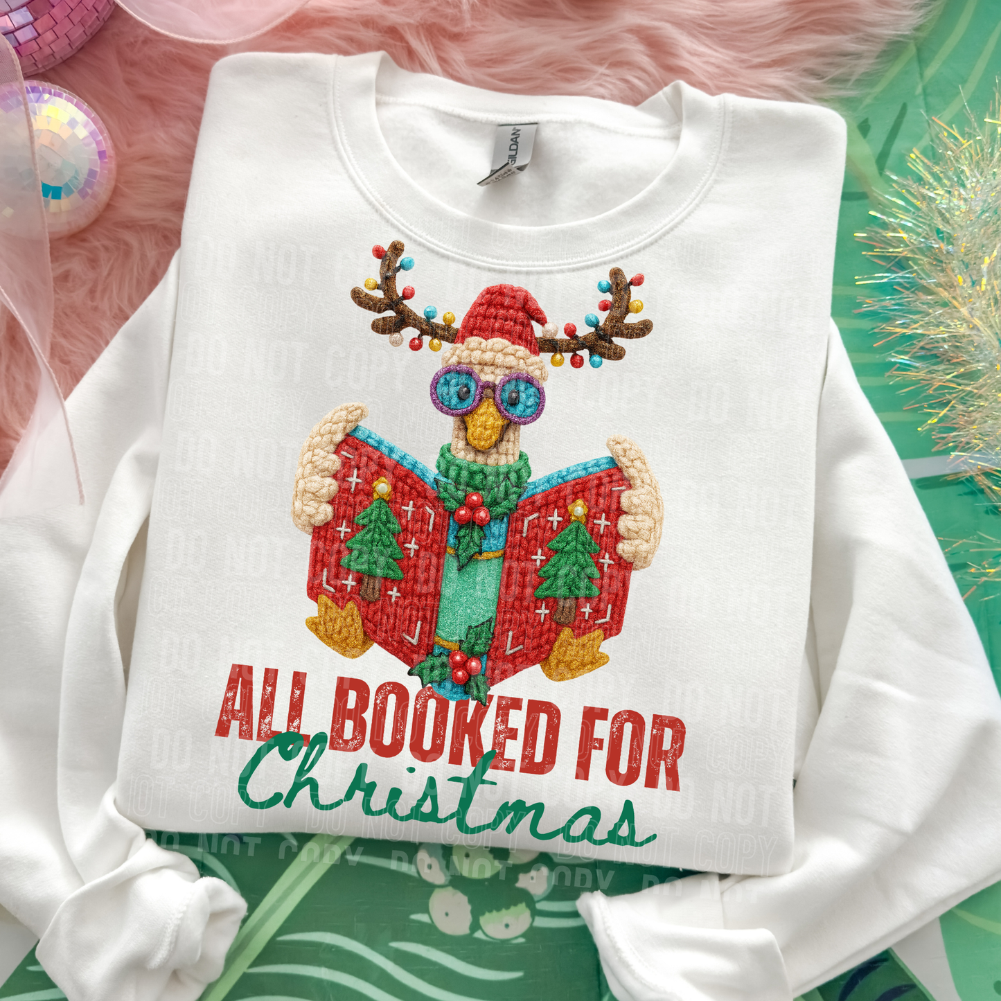 All Booked for Christmas Faux Fake Yarn Ready to Press Transfer Instant Peel DTF Transfer Sublimation Transfer