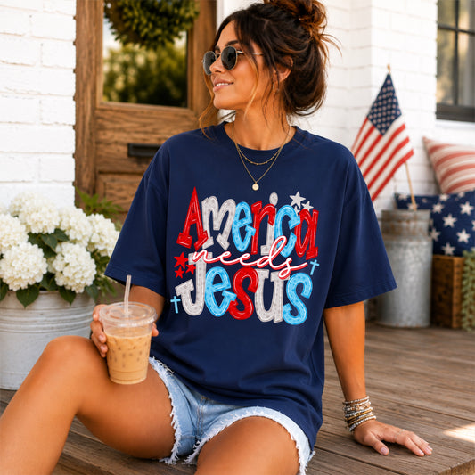 America Needs Jesus USA Faith Religious Faith Religious Ready to Press DTF Transfers Sublimation Transfers