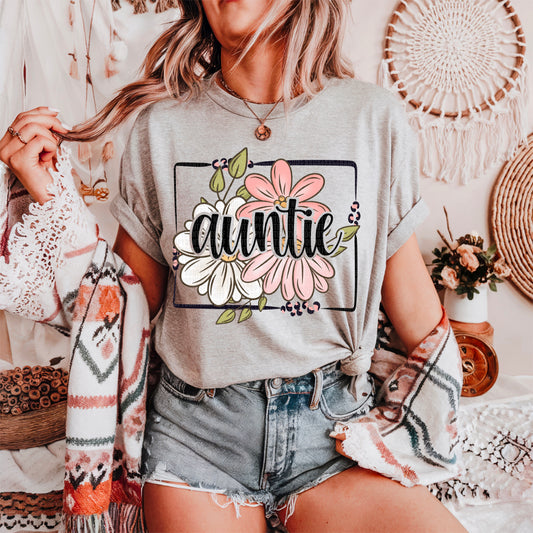 Floral Auntie Ready to Press Transfer DTF Transfer Sublimation Transfer
