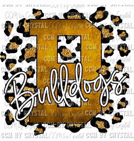 B Bulldogs Gold on Gold Leopard Print Ready To Press Transfer