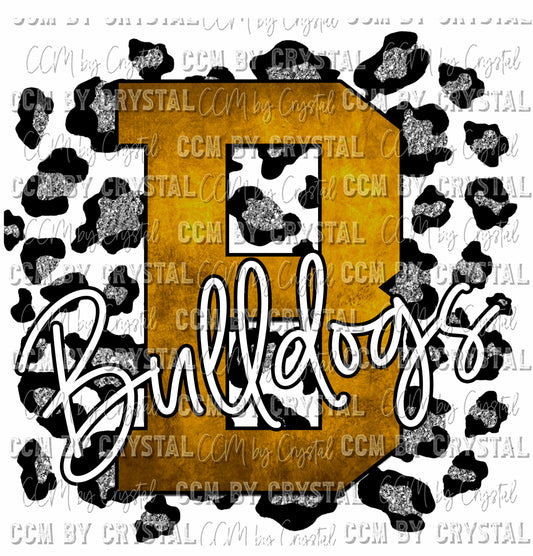 B Bulldogs Gold and Silver Leopard Print Ready To Press Transfer
