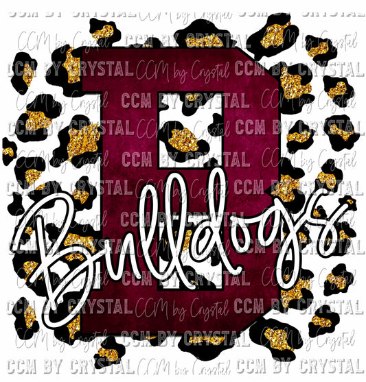 B Bulldogs Maroon and Gold Leopard Print Ready To Press Transfer