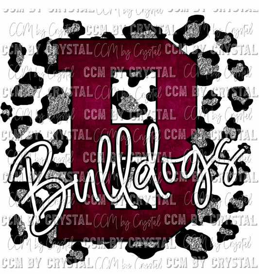 B Bulldogs Maroon and Silver Leopard Print Ready To Press Transfer