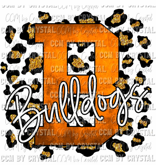 B Bulldogs Orange and Gold Leopard Print Ready To Press Transfer