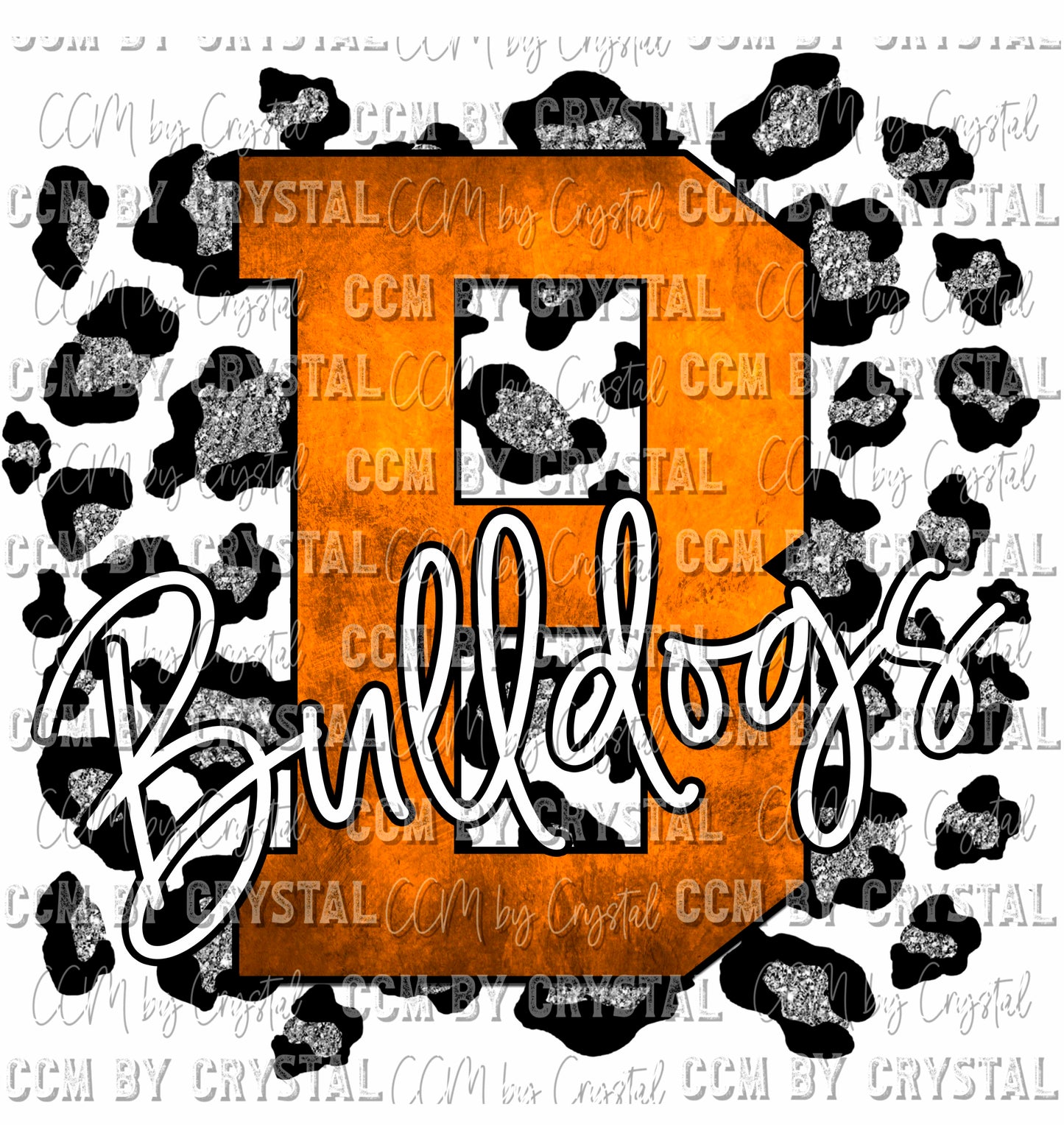 B Bulldogs Orange and Silver Leopard Print Ready To Press Transfer