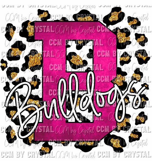B Bulldogs Pink and Gold Leopard Print Ready To Press Transfer