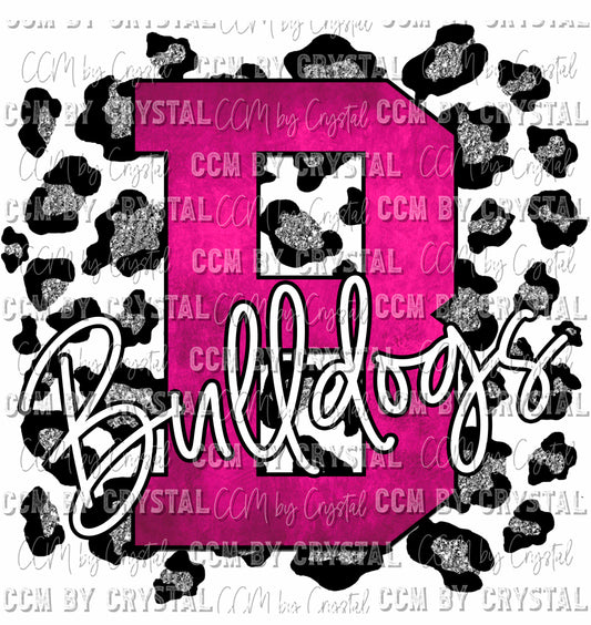 B Bulldogs Pink and Silver Leopard Print Ready To Press Transfer