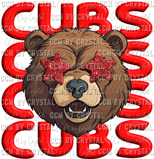 Bear CUBS Stacked Red Stars Mascot Ready to Press Transfer
