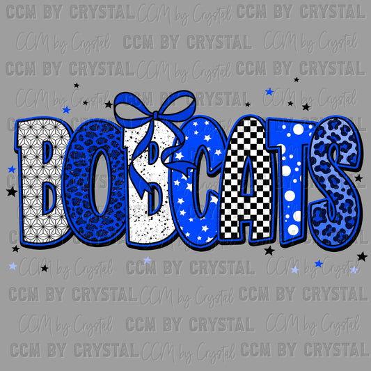 Bobcats Blue Mascot Ready to Press Transfer DTF Transfer Sublimation Transfer