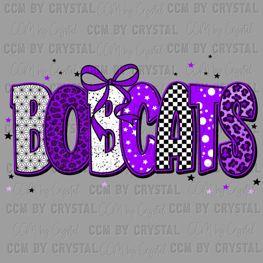 Bobcats Purple Mascot Ready to Press Transfer DTF Transfer Sublimation Transfer