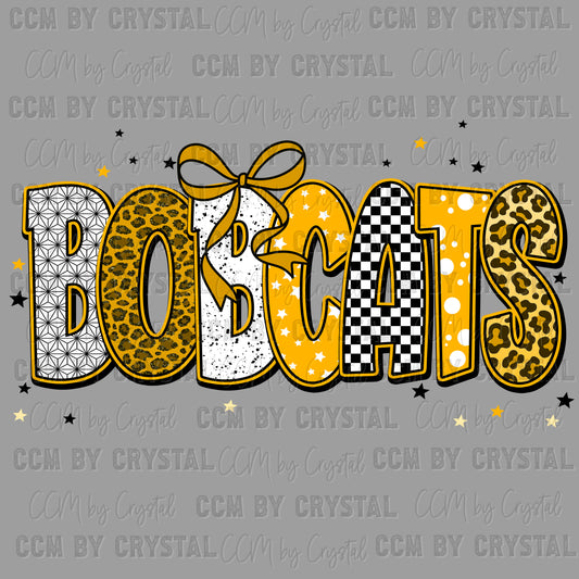 Bobcats Yellow Mascot Ready to Press Transfer DTF Transfer Sublimation Transfer