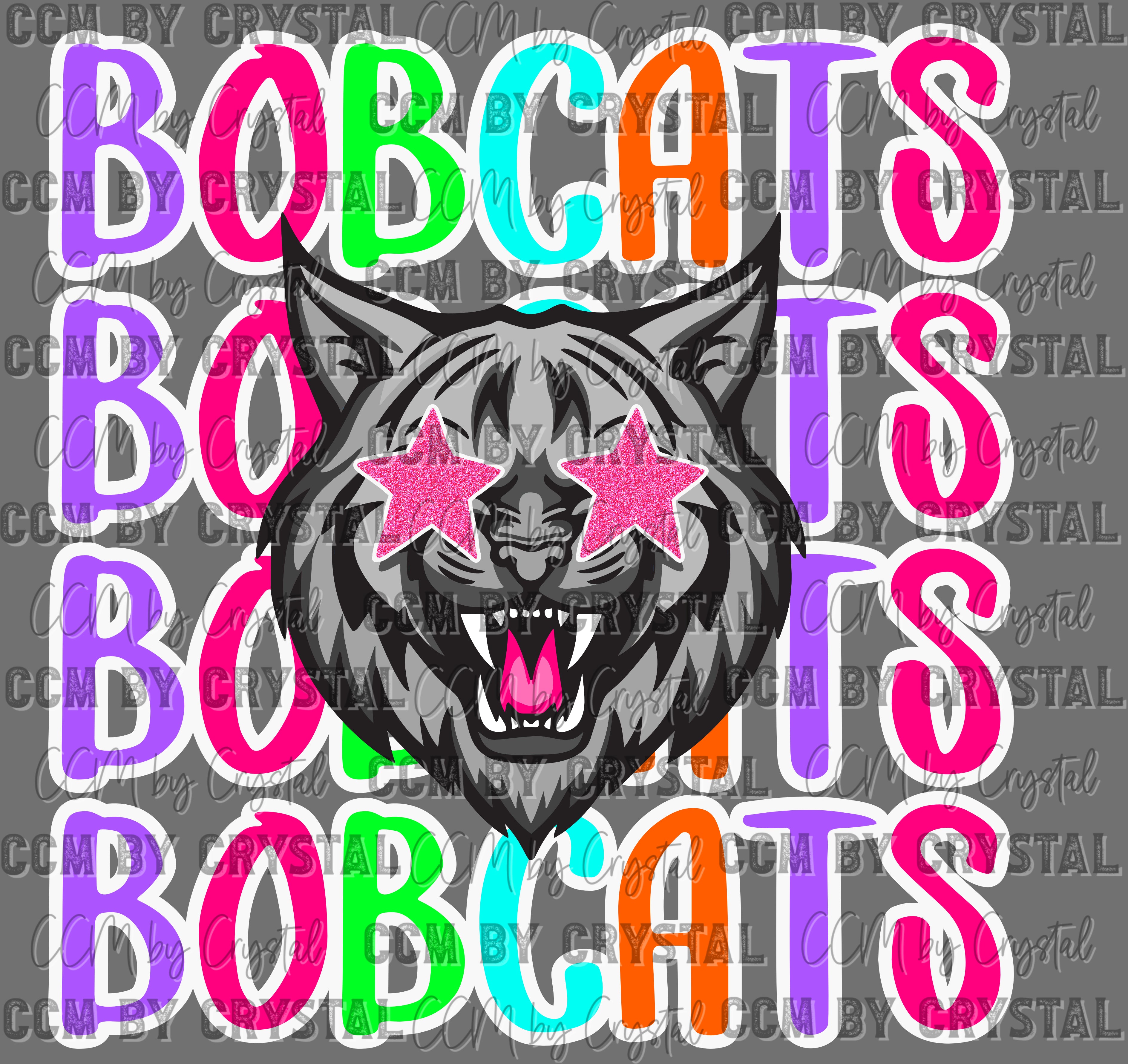 Colorfu Bobcat Lettering Bobcats Colorful Mascot Ready to Press Transfer DTF Transfer Sublimati ...