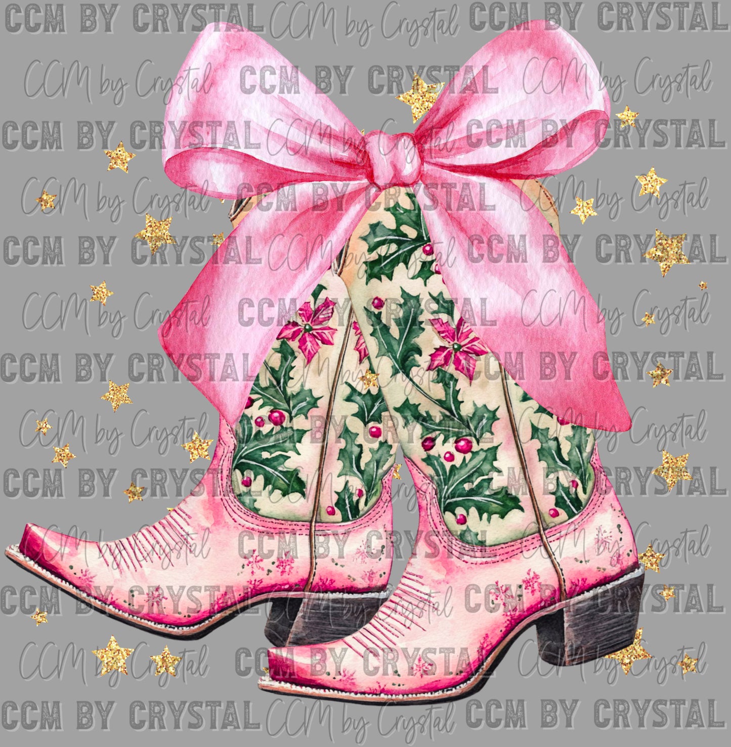 Christmas Pink Cowgirl Boots Ready to Press Transfer DTF Transfer Sublimation Transfer
