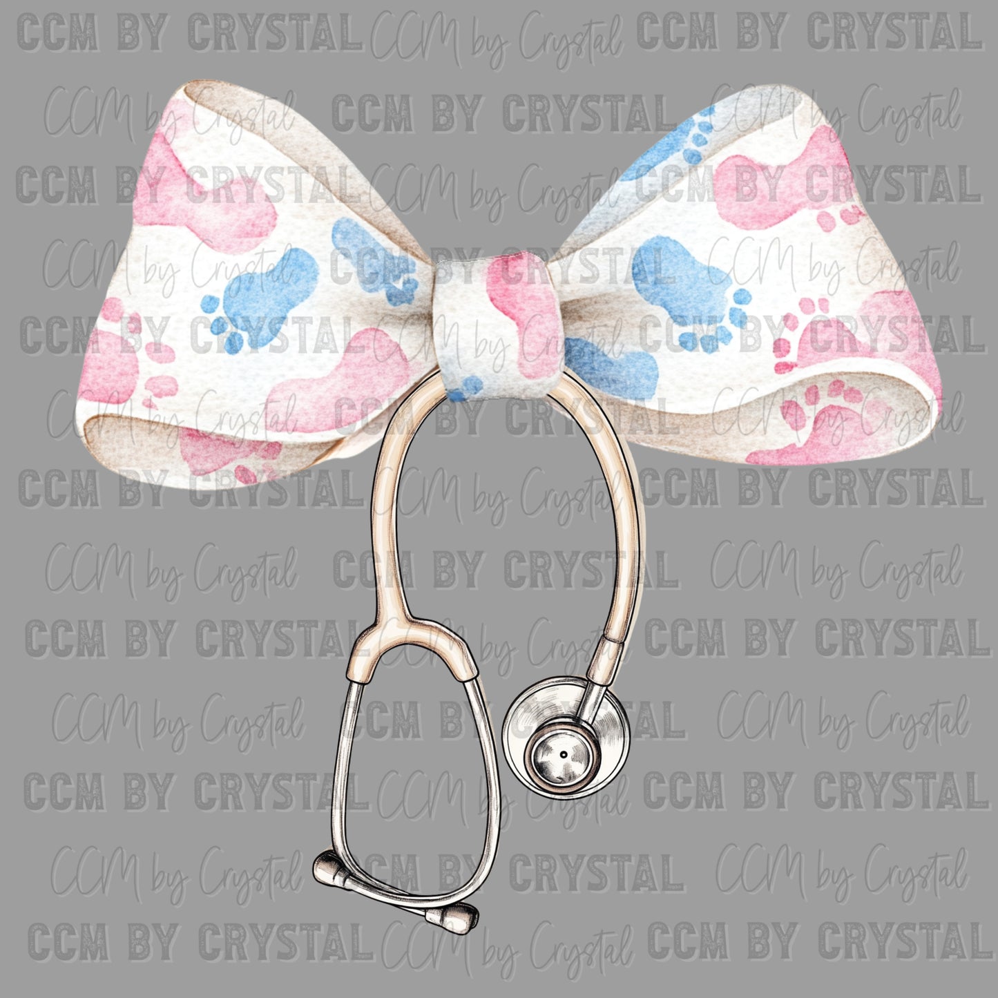 Stethoscope Baby Feet Bow Nurse Ready to Press Transfer DTF Transfer Sublimation Transfer