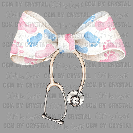 Stethoscope Baby Feet Bow Nurse Ready to Press Transfer DTF Transfer Sublimation Transfer