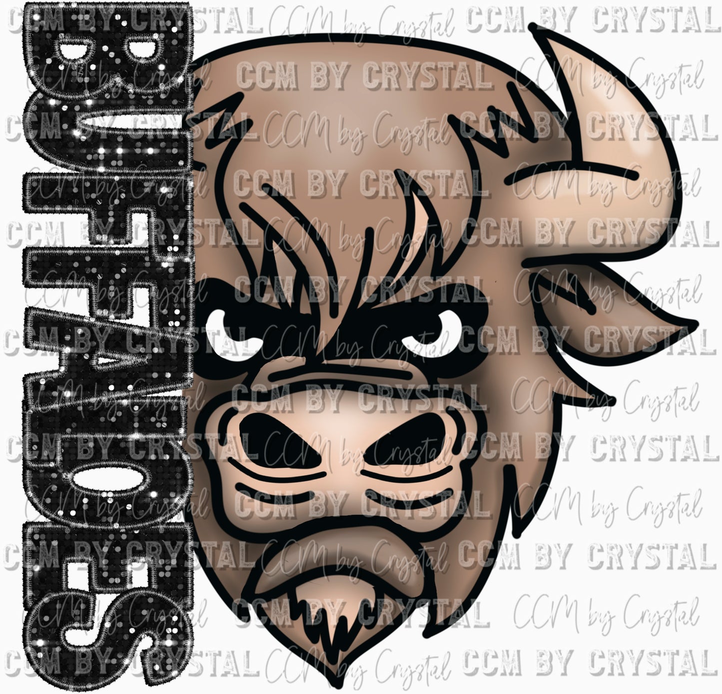Buffaloes Faux Embroidery Faux Sequins Ready To Press Transfer DTF Sublimation