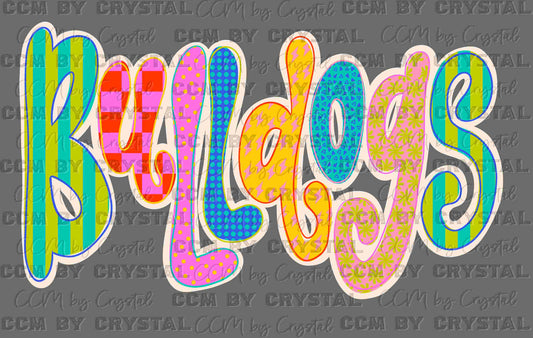 Bulldogs Doodle Colorful Mascot Ready to Press Transfer Direct to Film DTF Transfers