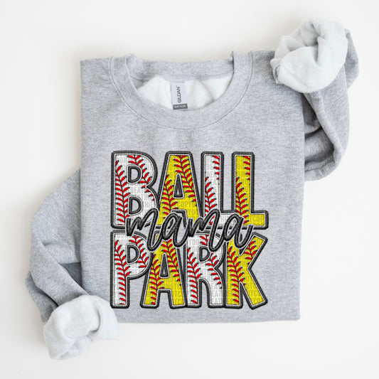 Ballpark Mama Faux Embroidery Ready to Press Transfer DTF Transfer Sublimation Transfer