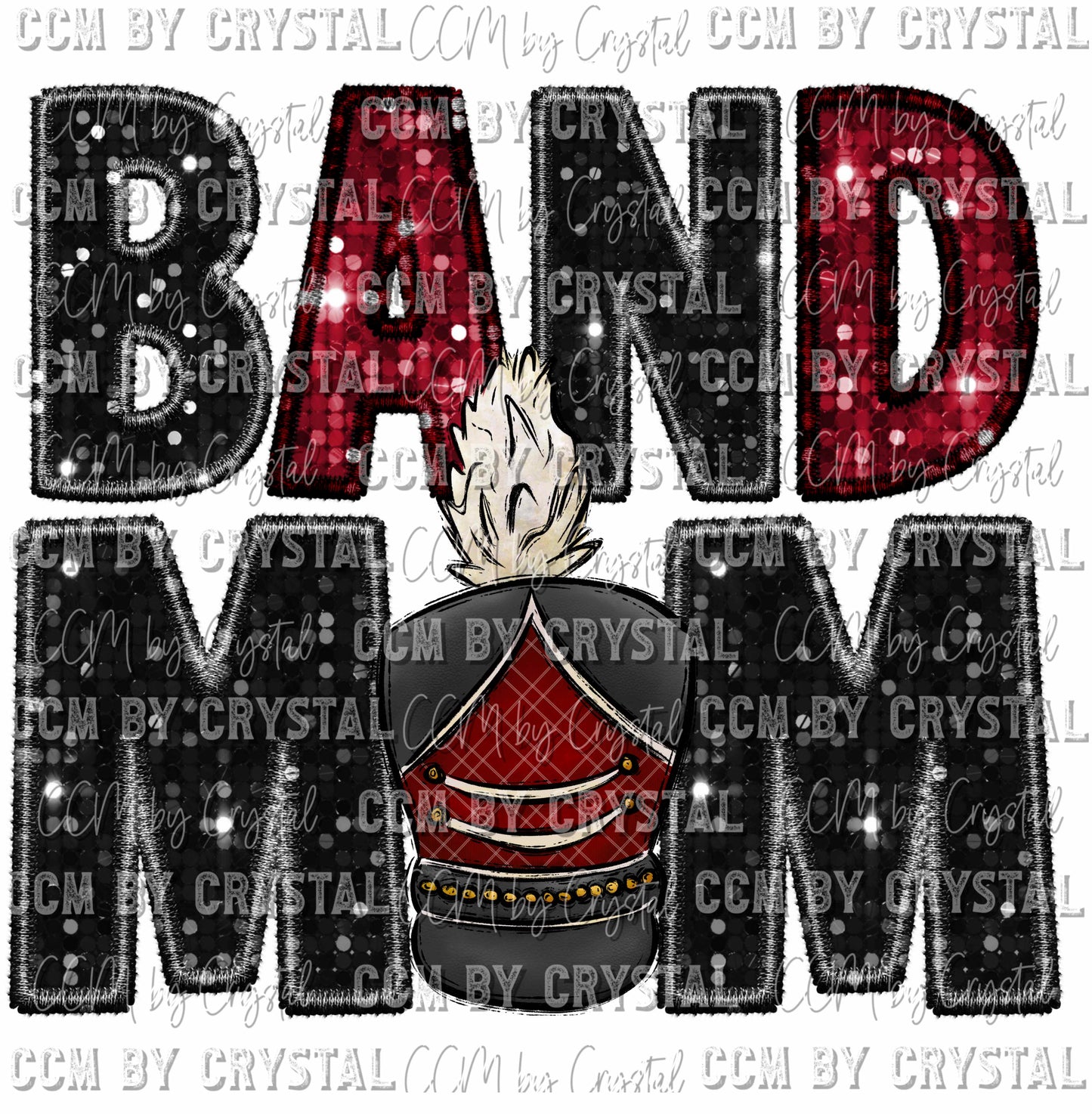 Band Mom Black and Maroon Faux Embroidery Faux Sequins Ready To Press Transfer