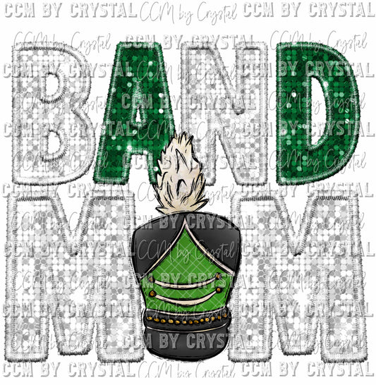 Band Mom Green and White Ready To Press Transfer