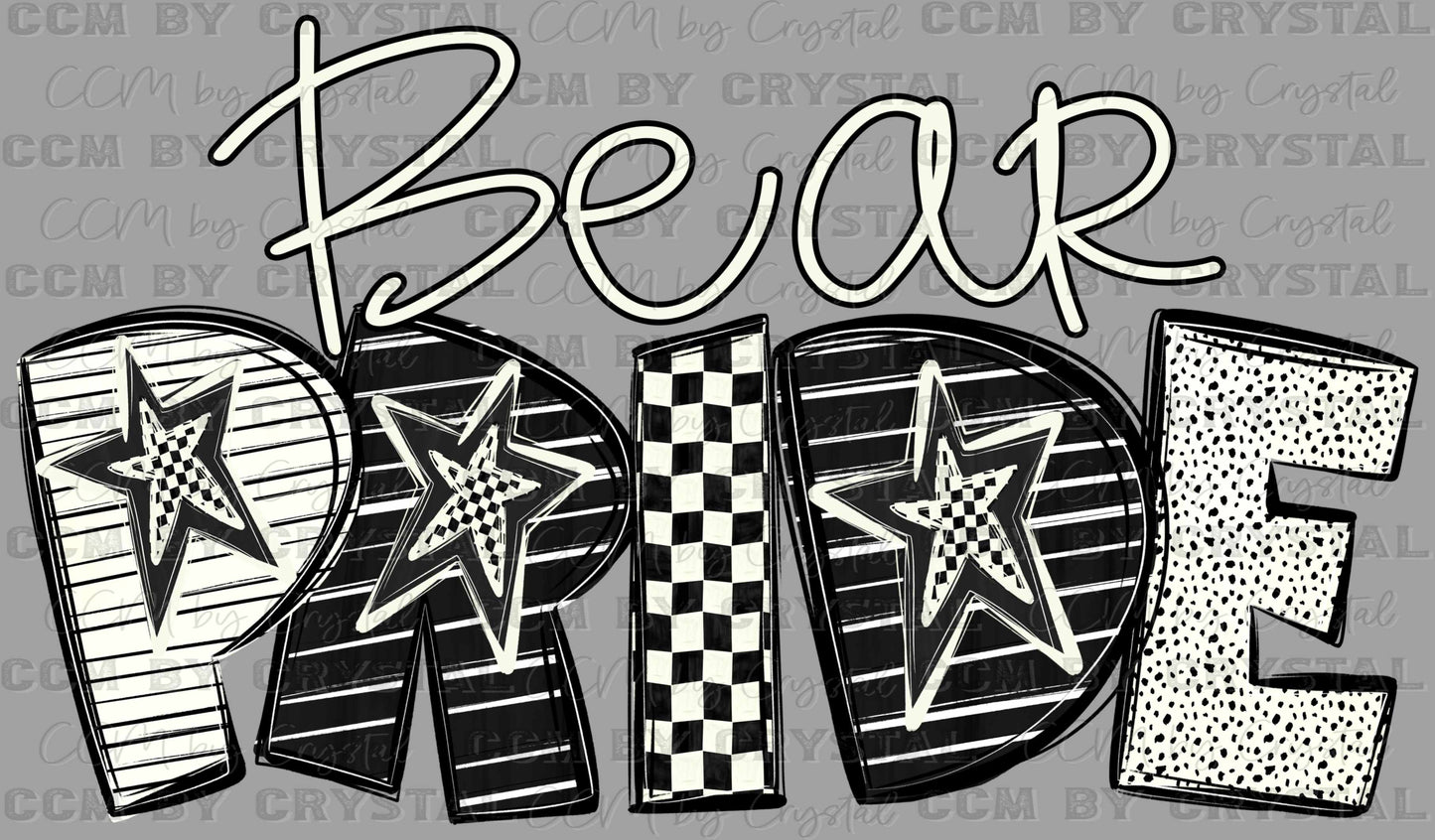 Bear Pride Stars Checkered Sports Mascot Ready to Press Transfer DTF Transfer Sublimation Transfer