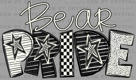 Bear Pride Stars Checkered Sports Mascot Ready to Press Transfer DTF Transfer Sublimation Transfer