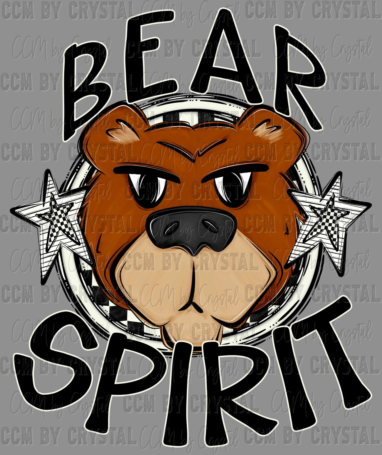 Bear Spirit Stars Checkered Sports Ready to Press Transfer DTF Transfer Sublimation Transfer