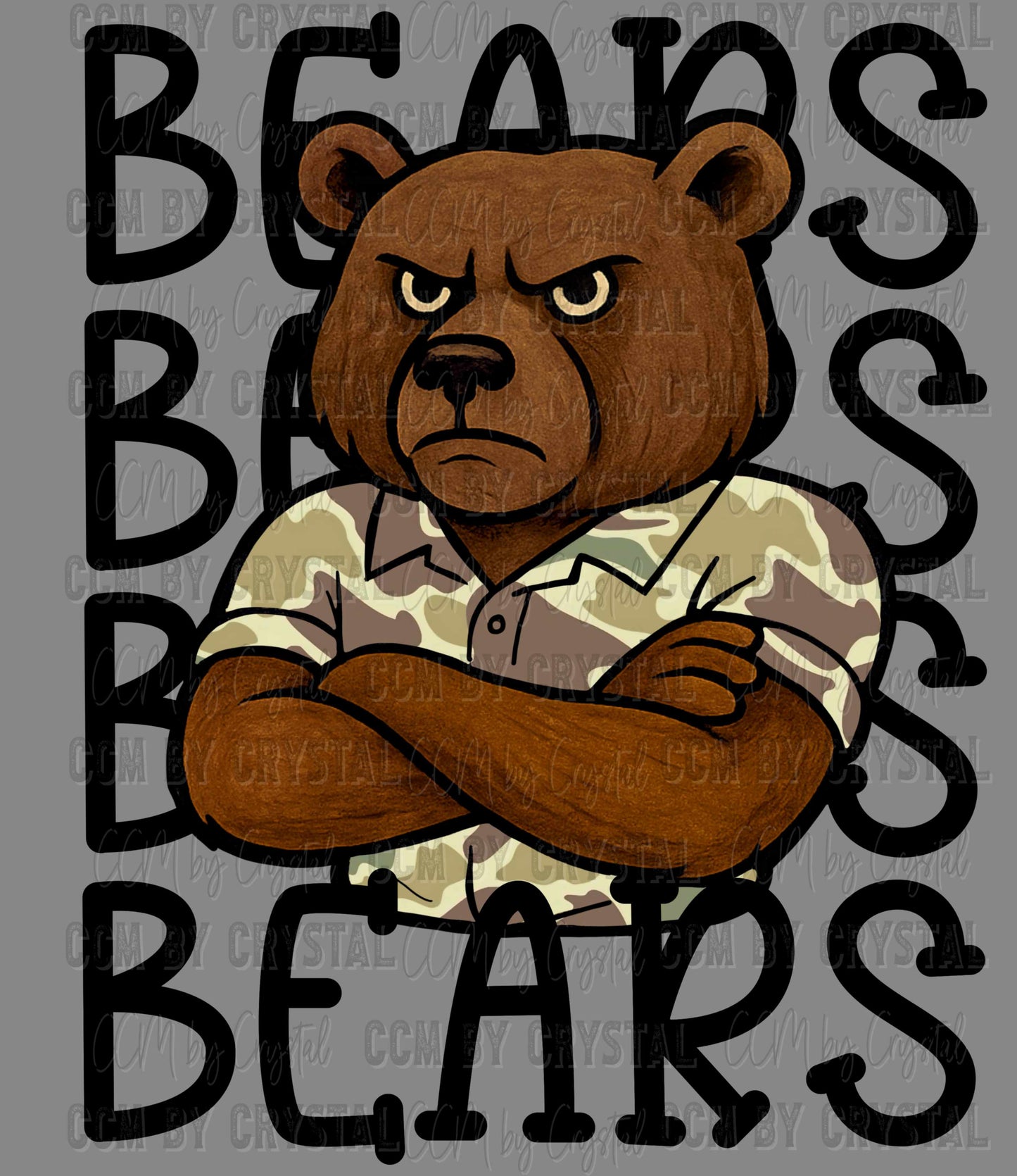 Bears Camo Stacked Sports Mascot Ready to Press Transfer DTF Transfer Sublimation Transfer