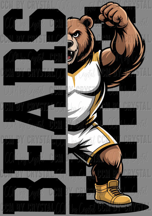 Bears Checkered Sports Mascot Ready to Press Transfer DTF Transfer Sublimation Transfer