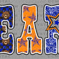 Bears Blue Orange Star Checkered Sports Mascot Ready to Press Transfer DTF Transfer Sublimation Transfer