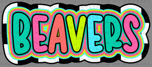 Beavers Colorful Checkered Sports Mascot Ready to Press Transfer DTF Transfer Sublimation Transfer