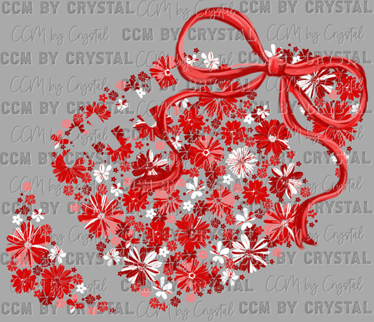 Football Floral Red Maroon White Bow Flowers Sports Ready to Press Transfer DTF Transfer Sublimation Transfer