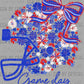 Game Day Football Helmet Floral Red Blue White Bow Flowers Sports Ready to Press Transfer DTF Transfer Sublimation Transfer