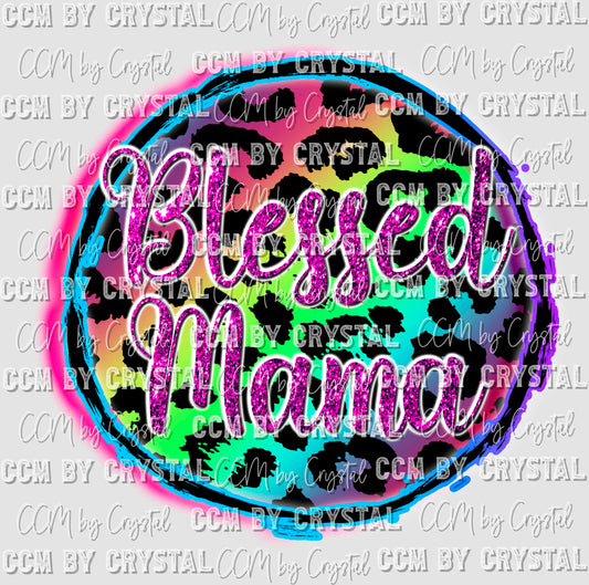 Blessed Mama Colorful Leopard Print Ready to Press Transfer