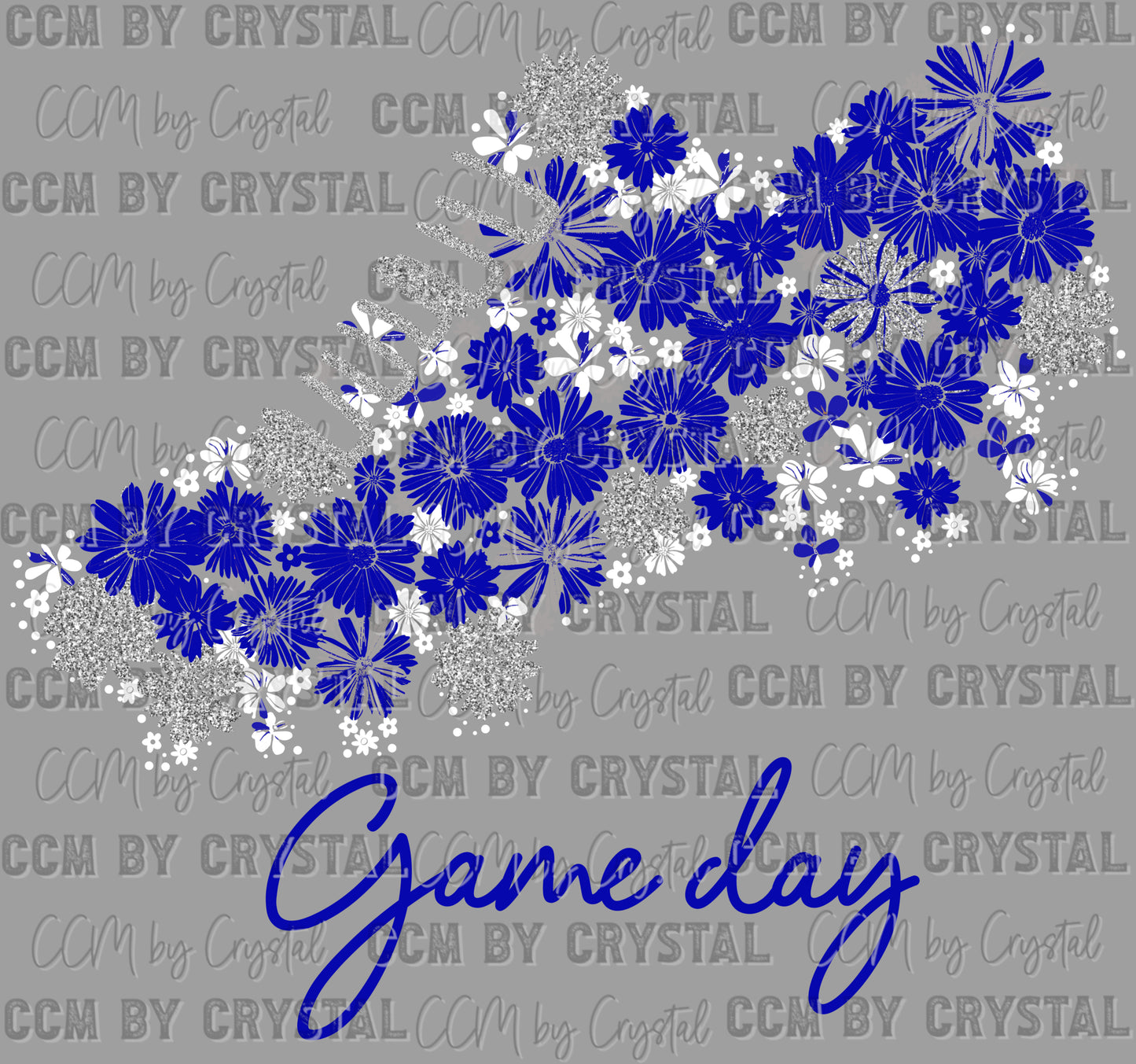 Game Day Cleat Floral Navy White Silver Flowers Football Sports Ready to Press Transfer DTF Transfer Sublimation Transfer