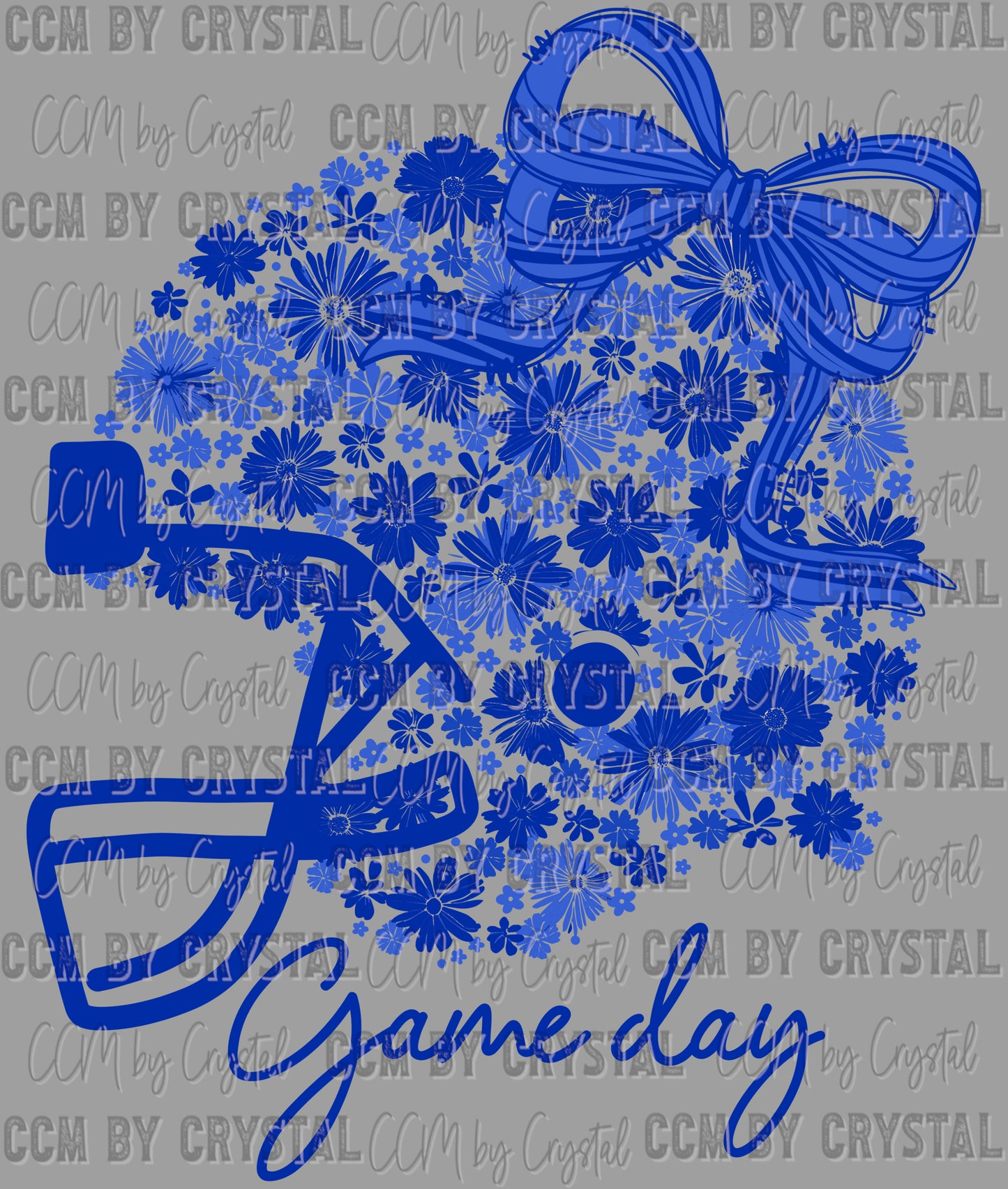 Game Day Football Helmet Floral Blue Navy Bow Flowers Sports Ready to Press Transfer DTF Transfer Sublimation Transfer