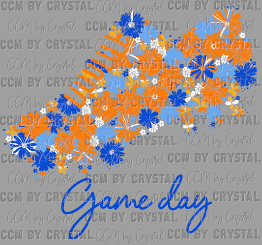 Game Day Cleat Floral Orange Blue Yellow White Flowers Football Sports Ready to Press Transfer DTF Transfer Sublimation Transfer