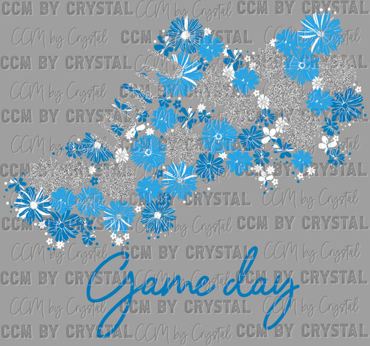 Game Day Cleat Floral Light Blue Silver White Flowers Football Sports Ready to Press Transfer DTF Transfer Sublimation Transfer