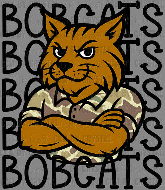 Bobcats Camo Stacked Sports Mascot Ready to Press Transfer DTF Transfer Sublimation Transfer
