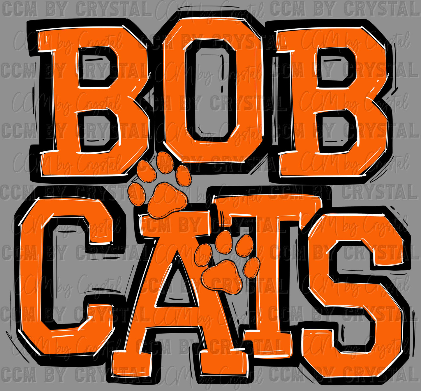 Bobcats with Paws Orange Mascot Sports Ready to Press Transfer DTF Transfer Sublimation Transfer