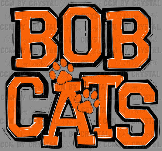 Bobcats with Paws Orange Mascot Sports Ready to Press Transfer DTF Transfer Sublimation Transfer