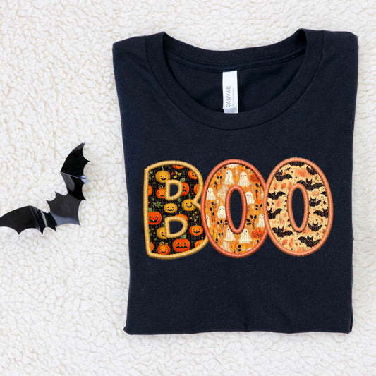 Halloween BOO Faux Embroidery Ready to Press Transfer