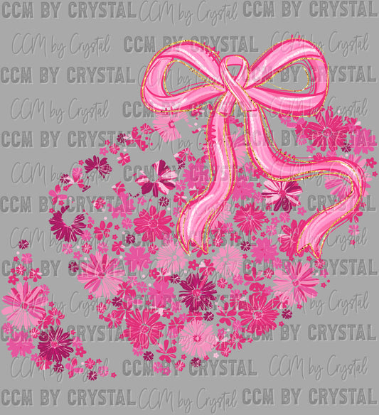 Football Breast Cancer Awareness Ribbon Floral Pink Out Sports Ready to Press Transfer DTF Transfer Sublimation Transfer