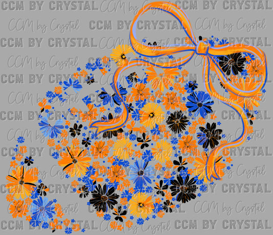 Football Floral Blue Black Orange Bow Flowers Sports Ready to Press Transfer DTF Transfer Sublimation Transfer