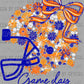 Game Day Football Helmet Floral Orange Navy White Bow Flowers Sports Ready to Press Transfer DTF Transfer Sublimation Transfer