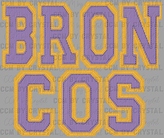 Broncos Faux Embroidery Stripes Sports Mascot Ready to Press Transfer DTF Transfer Sublimation Transfer